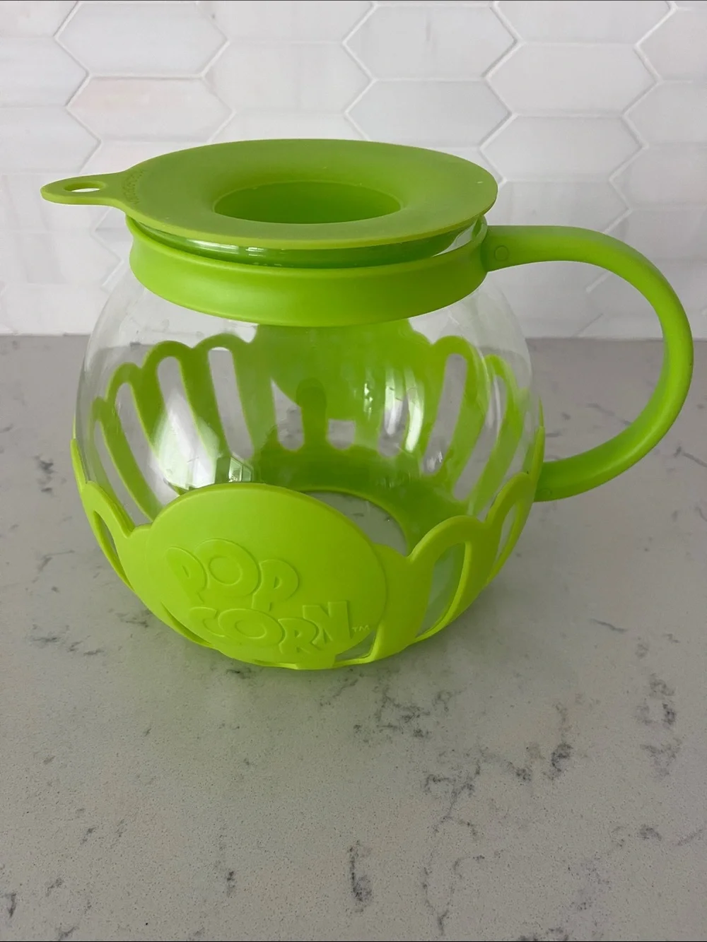 Green Popcorn popper Serving Bowl with Lid and Handle